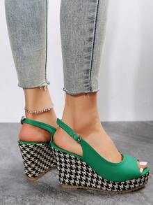 Women Peep Toe Slingback Shoes, Vacation Green Outdoor Court Wedges - Green - View 6