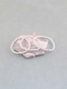 3 cái/bộ Vòng Tay Đính Hạt Ngọc Trai Giả - trắng - Xem 7