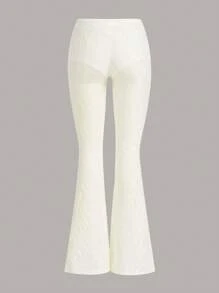SHEIN ICON Lace Up Front Flare Leg Pants - White - View 2