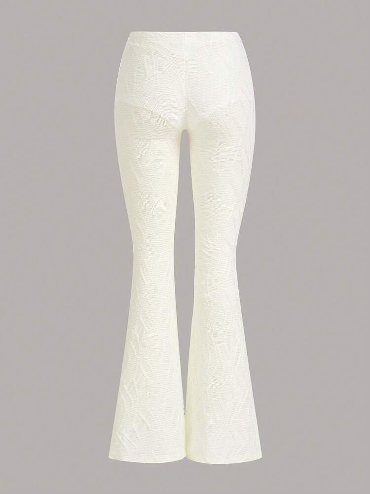 SHEIN ICON Lace Up Front Flare Leg Pants - White - View 2