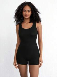 Ocili Leisure Stretchy & Comfy Ribbed High Waist Cycling Shorts Lounge Shorts - Black Sleep Shorts - Black - View 7