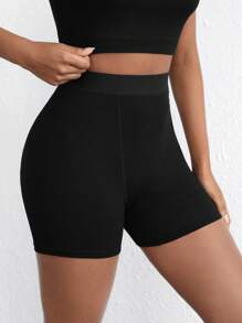 Ocili Leisure Stretchy & Comfy Ribbed High Waist Cycling Shorts Lounge Shorts - Black Sleep Shorts - Black - View 10