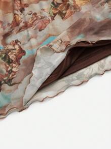 SHEIN Coolane 人像圖案木耳邊網紗半身裙