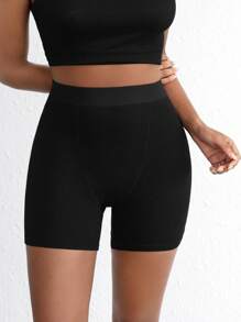 Ocili Leisure Stretchy & Comfy Ribbed High Waist Cycling Shorts Lounge Shorts - Black Sleep Shorts - Black - View 12