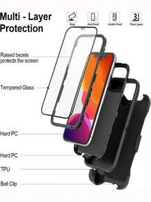 1pc Anti-fall Phone Case With Holder & 2pcs Tempered Phone Screen Protector & 2pcs Lens Protector Compatible With iPhone15/15Plus/15Pro/15Promax - Black - View 2