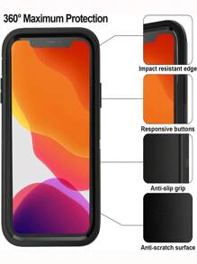 1pc Anti-fall Phone Case With Holder & 2pcs Tempered Phone Screen Protector & 2pcs Lens Protector Compatible With iPhone15/15Plus/15Pro/15Promax - Black - View 4