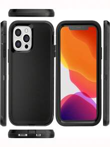 1pc Anti-fall Phone Case With Holder & 2pcs Tempered Phone Screen Protector & 2pcs Lens Protector Compatible With iPhone15/15Plus/15Pro/15Promax - Black - View 5