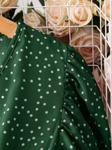 SHEIN Clasi 大碼波點圖案蝴蝶袖洋裝 - 綠色 - 查看 5