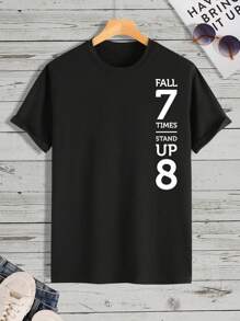 Manfinity Homme 男士字母圖案T恤 - 黑色 - 查看 3