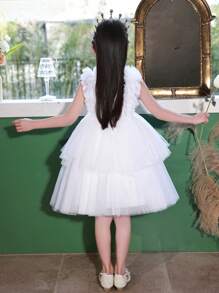 年轻女孩薄纱派对礼服，优雅公主裙适合复活节、婚礼、生日、宴会、舞会、花童、节日庆典 - 白色 - 查看 7