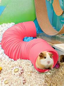 1pc Solid Color Foldable Hamster Tunnel For Small Animal For Play - Pink - View 1