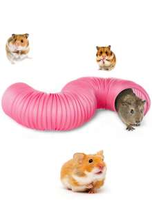 1pc Solid Color Foldable Hamster Tunnel For Small Animal For Play - Pink - View 3