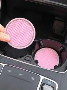 2pcs Rhinestone Decor Anti-slip Car Coaster