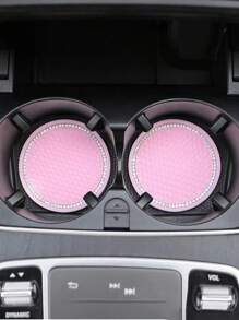 2pcs Rhinestone Decor Anti-slip Car Coaster