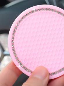 2pcs Rhinestone Decor Anti-slip Car Coaster
