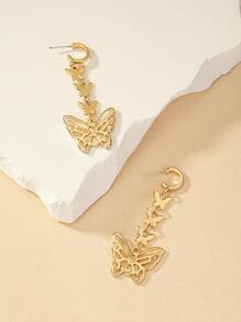 1雙歐式和美式風格蝴蝶耳墜適合女士誇張復古長款耳墜 - 金黃色 - 查看 3