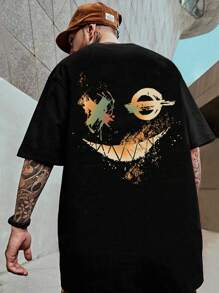 Manfinity EMRG Men Plus Size Expression Graphic Print Drop Shoulder Short Sleeve Tee, Going Out Street Wear