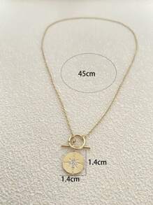 1入組時尚不銹鋼水鑽裝飾圓形吊墜項鍊適合女士日常裝飾 - 金色 - 查看 3