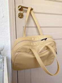 Túi du lịch tối giản có dây kéo màu trơn thể thao - Màu vàng - Xem 1