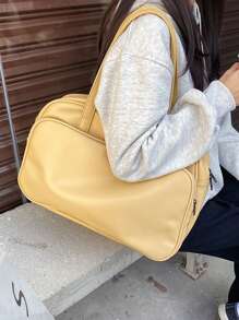 Túi du lịch tối giản có dây kéo màu trơn thể thao - Màu vàng - Xem 2