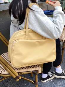 Túi du lịch tối giản có dây kéo màu trơn thể thao - Màu vàng - Xem 4