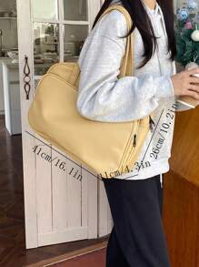 Túi du lịch tối giản có dây kéo màu trơn thể thao - Màu vàng - Xem 6
