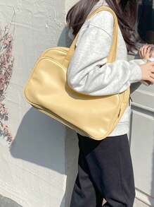 Túi du lịch tối giản có dây kéo màu trơn thể thao - Màu vàng - Xem 7