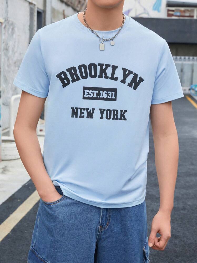 Manfinity Homme T-shirt à lettres - Bleu ciel - Voir 2