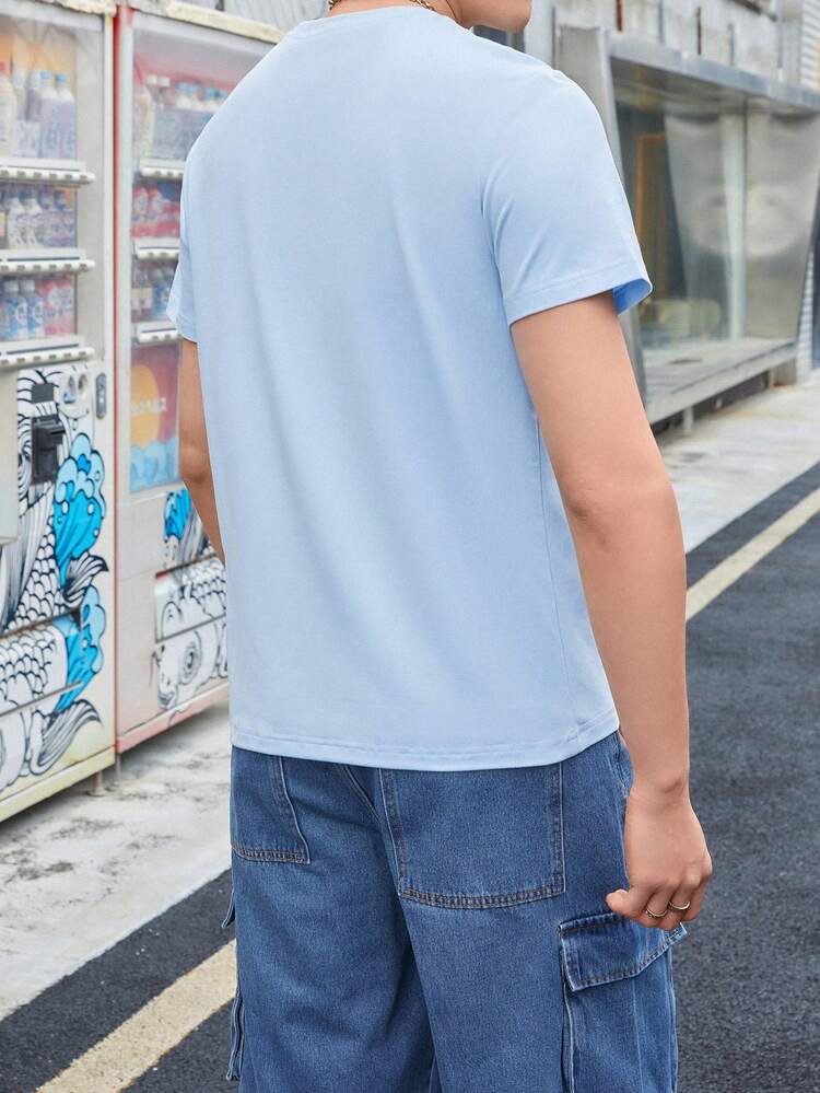 Manfinity Homme T-shirt à lettres - Bleu ciel - Voir 3