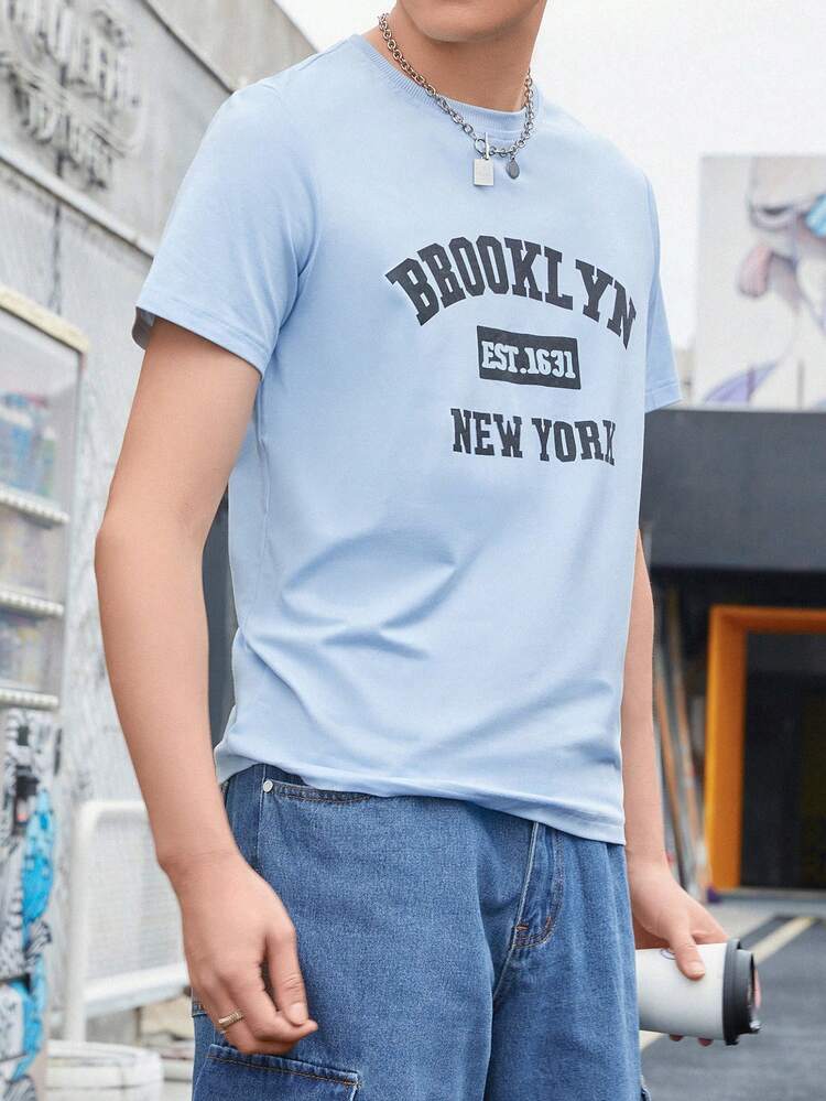 Manfinity Homme T-shirt à lettres - Bleu ciel - Voir 5