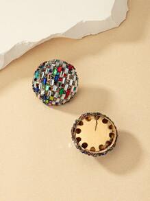 1pair European And American Style Round Crystal Round Earrings For Women, Exaggerated Ear Studs With Inlaid Rhinestone - Multicolor - View 4