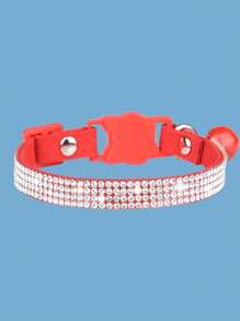 1pc Rhinestone Decor Pet Collar For Dog And Cat For Outdoor - Red - View 1