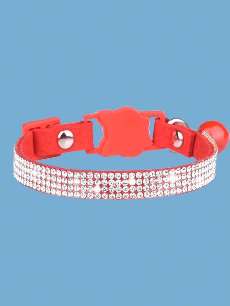 1pc Rhinestone Decor Pet Collar For Dog And Cat For Outdoor - Red - View 1