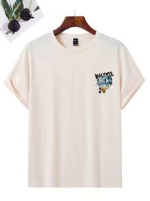 Manfinity Hypemode Áo thun & Áo lót Nam Hoạt hình Lá thư Giải trí - Màu be - Xem 2