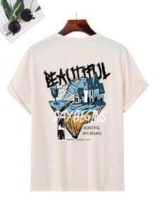 Manfinity Hypemode Áo thun & Áo lót Nam Hoạt hình Lá thư Giải trí - Màu be - Xem 3