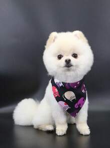 1入組卡通貓貓圖案寵物方巾適用於狗狗和貓適用於裝飾用品 - 黑色 - 查看 1