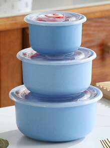 3pcs/set Plastic Lunch Box, Minimalist Blue Lunch Box For Office Work School - Blue - View 1