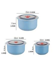 3pcs/set Plastic Lunch Box, Minimalist Blue Lunch Box For Office Work School - Blue - View 2