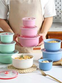 3pcs/set Plastic Lunch Box, Minimalist Blue Lunch Box For Office Work School - Blue - View 5