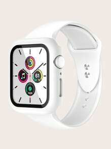 1pc White 2 In 1 Fashionable Plastic Case & Watchband, Compatible With Apple Watch - White - View 1