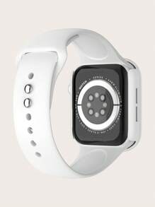 1pc White 2 In 1 Fashionable Plastic Case & Watchband, Compatible With Apple Watch - White - View 2