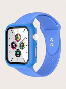 Bộ dây đeo đồng hồ & vỏ đồng hồ & bảo vệ màn hình bằng silicon màu xanh lam, tương thích với Apple Watch - Màu xanh lam - Xem 1