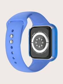 Bộ dây đeo đồng hồ & vỏ đồng hồ & bảo vệ màn hình bằng silicon màu xanh lam, tương thích với Apple Watch - Màu xanh lam - Xem 2