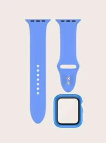 Bộ dây đeo đồng hồ & vỏ đồng hồ & bảo vệ màn hình bằng silicon màu xanh lam, tương thích với Apple Watch - Màu xanh lam - Xem 3