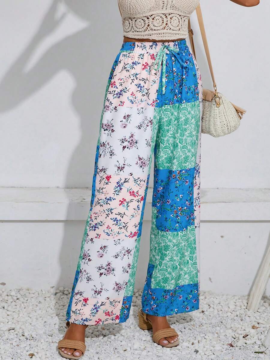 GENKIRA Quần nữ Thắt nút Hoa Chắp vá Boho - Nhiều màu - Xem 1