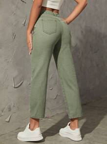 SHEIN Frenchy Jeans de ajuste mom de talle alto - Verde militar - Ver 3