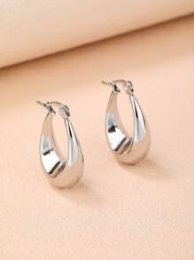 1雙時尚鈦鋼水滴形狀圓環最好禮物 - 銀色 - 查看 1