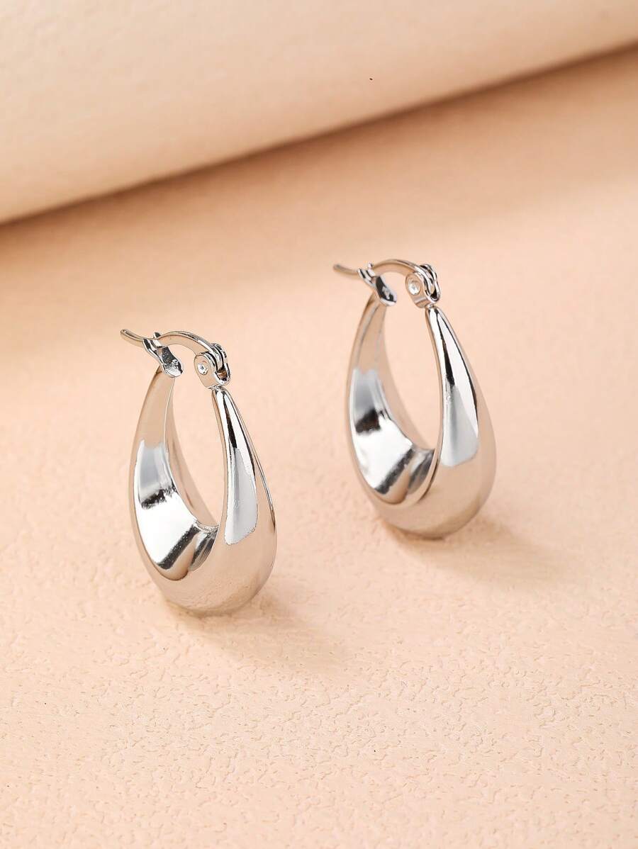 1雙時尚鈦鋼水滴形狀圓環最好禮物 - 銀色 - 查看 1