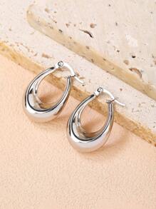 1雙時尚鈦鋼水滴形狀圓環最好禮物 - 銀色 - 查看 2