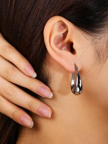 1雙時尚鈦鋼水滴形狀圓環最好禮物 - 銀色 - 查看 3